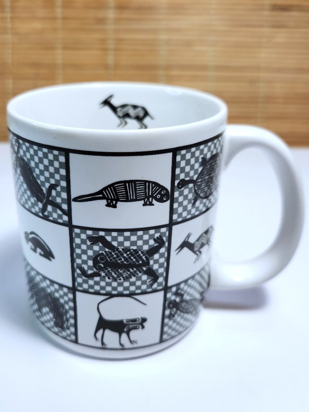 Vintage Die Wolper Gruppe Ahrensburg Mug Black White Animal Checkered German Vtg